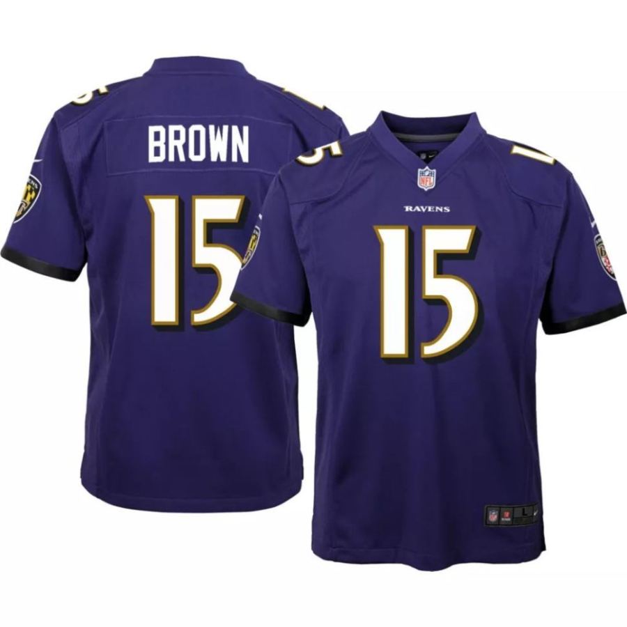 Nike Youth Baltimore Ravens Marquise Brown #15 Purple Game Jerse