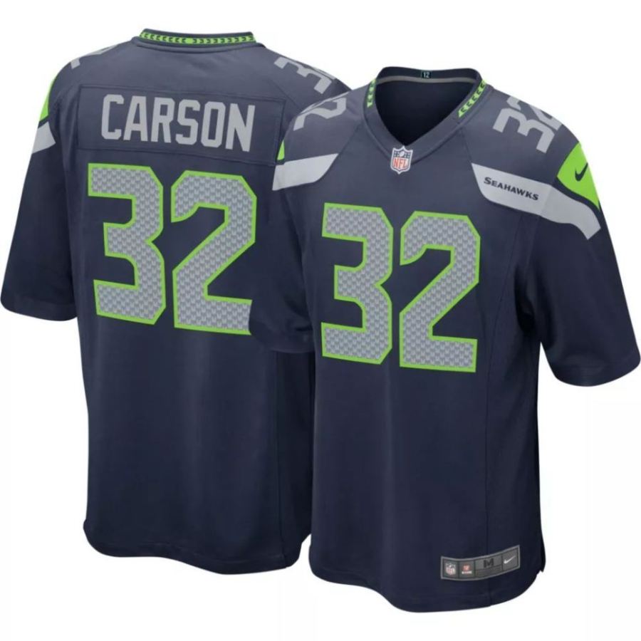 Nike Men's Seattle Seahawks Chris Carson #32 Navy Game Jersey